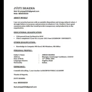 Jyoti Sharma  Tutor From Huseria Lucknow
